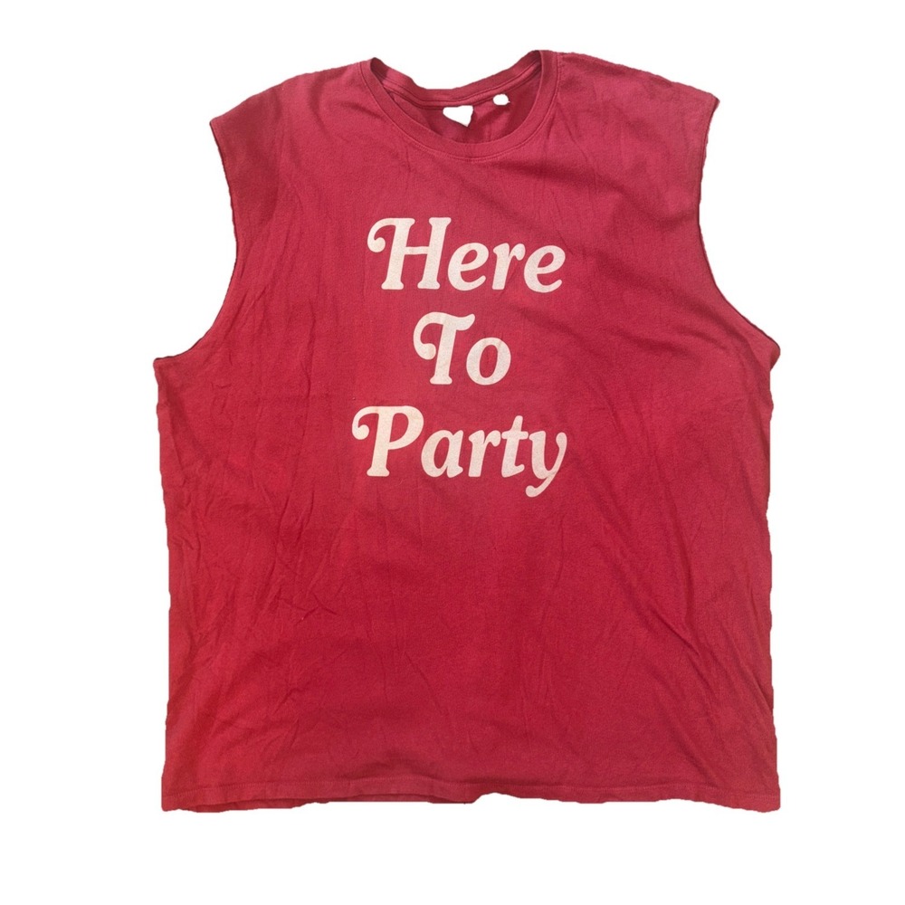 Junk Food Unisex‎ Oversized Muscle Shirt Top Sz XXL Red Here To Party Rare Funny